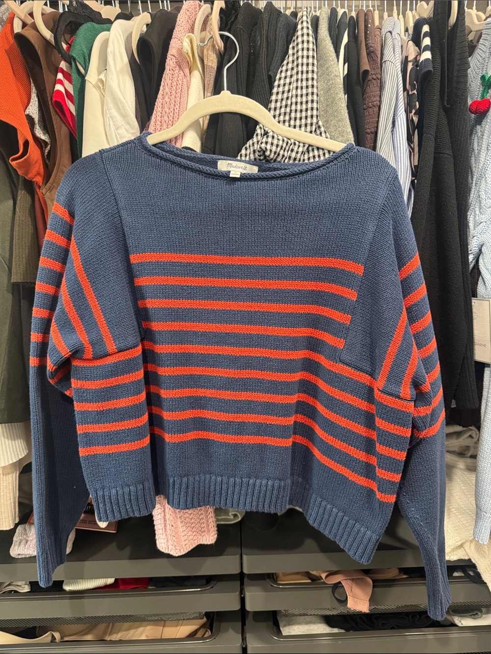 Madewell Rolled Neck Striped Blue and Red Boatneck Women's Sweater